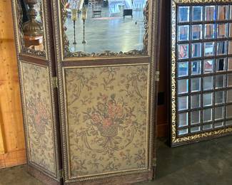 RARE Screen with Mirror and Upholstery! 3 Panels