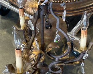 Iron 3 light Chandelier w/ Prisms