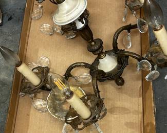 Brass Chandelier with Crystal Tear Drops