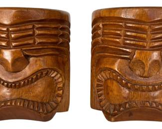 Carved Wood Tiki Mugs