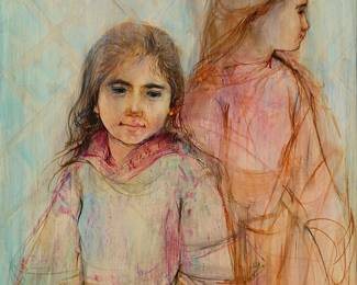 1310
Edna Hibel
(1917-2014)
"Mexican Sisters"
Oil and ink on paper laid to board
Signed lower right: Hibel; titled on a label affixed verso
Sight: 10.25" H x 8" W
Estimate: $200 - $300