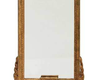 1185
A Neoclassical-style carved giltwood mirror
Late 19th/early century
The rectangular mirror enclosed by a carved giltwood frame with floral and foliate accents to crest and opposed ribbons to lower corners
39" H x 25" W
Estimate: $300 - $500