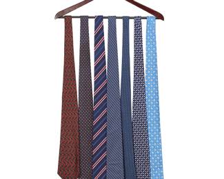 1031
Hermès and Ferragamo: A group of designer silk ties
Late 20th/21st century
Each with brand label; five: Made in France; two: Made in Italy
Seven works comprising five Hermès ties and two Salvatore Ferragamo ties, all in silk in various woven and printed patterns and colors
7 pieces
Each: 61" - 56" L x 3" - 4" W approximately
Estimate: $300 - $500