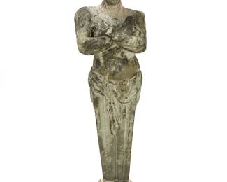 1176
A Neoclassical carved limestone herm
19th century
The figure modeled as a mythological robed man, set on a carved marble base
68" H x 16" W x 12" D
Estimate: $600 - $800
