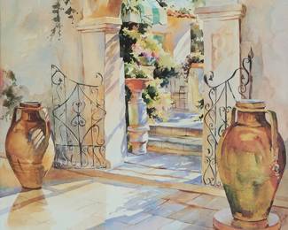 1063
Karen McLean McGaw
(20th Century)
Italian garden wall, 1998
Giclée in colors on canvas
With the printed signature and date lower right: K. McLean McGaw © 98
28" H x 22" W
Estimate: $50 - $75