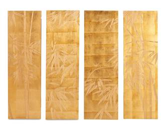 1197
A set of East Asian-style lacquered carved wood decorative panels
Late 20th century
Comprising four gold-toned panels, each with bamboo motifs
4 pieces
Each panel: 59.25" H x 17.75" W x 2" D
Estimate: $200 - $300