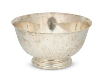 1017
A Graff, Washbourne & Dunn sterling silver 'Paul Revere' bowl
1936
Marked for the maker, for sterling, and numbered: 8153; inscribed: New York Athletic Club / Club Championship at Sixteen Yard Targets / April 25th, 1936
The footed bowl with flared rim
5" H x 9" Dia.
20.6 oz. troy approximately
Estimate: $300 - $500
