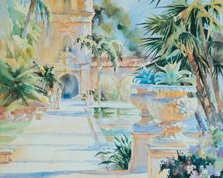 1064
Karen McLean McGaw
(20th Century)
Balboa Park, 1998
Giclée in colors on canvas
With the printed signature and date lower right: K. McLean McGaw © 98
28" H x 22" W
Estimate: $50 - $75