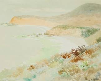 1193
William Lees Judson
(1842-1928)
"Two Irvine Coves"
Watercolor on paper
Signed lower right: WL. Judson; titled by repute
Sight: 12" H x 19.5" W
Estimate: $400 - $600