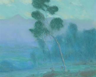 1195
Raymond Nott
(1888-1948)
Landscape with eucalyptus in the fog
Pastel on paper
Signed and with the artist's device lower right: Raymond Nott
Sight: 11.5" H x 12.75" W
Estimate: $300 - $500