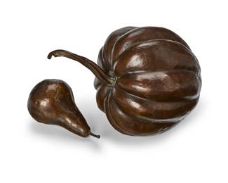 1296
Two patinated bronze models of an acorn squash and pear
1992
Each signed indistinctly and dated: 92
2 pieces
Squash: 10" H x 7" Dia.; Pear: 5" H x 2.75" Dia.
Estimate: $300 - $500