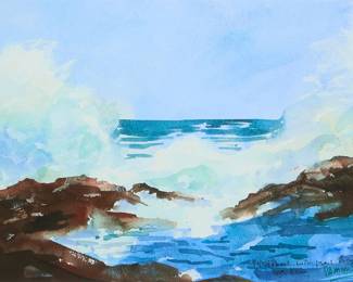 1336
Anne Sammis
(20th Century)
Breaking waves
Watercolor on paper
Signed and inscribed lower right: Sammis / "To Robert with sweet thanks, Mimi"
Sight: 9.75" H x 13.25" W
Estimate: $250 - $350