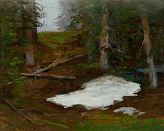 1264
Jay Moore
(b. 1964)
"Alpine Mist," 2004
Oil on canvas
Signed lower left: Jay Moore; signed again, titled, dated, and with the artist's copyright, all verso
8" H x 10" W
Estimate: $500 - $700