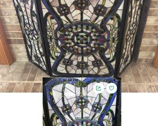 Hand Crafted Vibrant Stained Glass In Lead Tiffany Style Fireplace Screen. Could have many Other Uses, 
40” wide, 34” high.