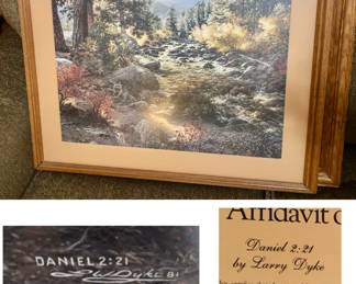 Larry Dyke Daniel 2:21 COA picture of the creek is 22 inches tall and 26 inches wide including the frame. 
