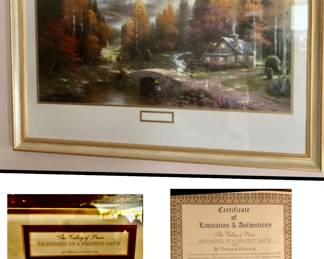 Thomas Kinkade The Valley of Peace COA 1873 of 3850  Large is 35 inches tall and 43 inches wide, including the frame and mat