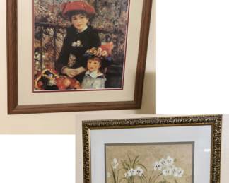 Two Sisters Pierre Auguste Renoir Sur La Terrasse Print Framed Art w Glass 29.5" x 23.75"  and CHERI BLUM  picture white flowers
