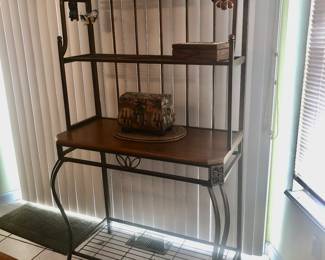 *PRE-SALE: Bakers Rack / Pie Rack is 36 1/2 inches wide,17 1/2 inches deep and 71 inches tall.  It’s bronze colored metal and wood $75