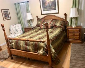 PRE-SALE: Richardson Brothers Bedroom Furniture Set includes 5 pieces.  The Long Dresser with Mirror is 64 1/2 inches wide,19 inches deep, just the base is 36 inches tall, including the mirror it is 77 inches tall.
Tall Lift Top Dresser (Hidden Jewelry Compartment) is 35 1/2 inches wide, 19 inches deep and 51 inches tall. 
The 2 Nightstands are 24 inches wide,17 inches deep and 27 1/2 inches tall.
The Queen Size 4 Post Bed is Beautiful. The Headboard & Footboard are both 64 inches wide, 52 inches tall.  All 5 Pieces $800
