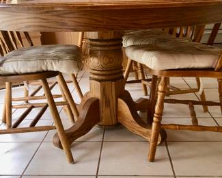 *PRE-SALE: Oak Kitchen Table is 65 inches long, 49 inches wide and 29 inches tall. It is oval with the 17 3/4 Leaf. Includes 4 Oak Chairs $225  There are 3 More Similar (But Different) Oak Chairs we are selling for $20 Each