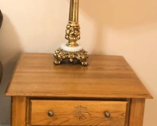 *PRE-SALE: OAK ATHENS FURNITURE. 4 Piece Set Includes  The Coffee Table matches the 2 Side Tables and the Sofa Table  with the Star Pattern & Gingerbread detail. 
-The Coffee Table is 49 inches long, 25 1/2 inches wide and 18 inches tall.
-The 2 Side Tables are 20 1/2 inches long, 25 1/2 inches wide and 24 inches tall.
-The Sofa Table is 47 inches long, 16 inches deep and 29 inches tall.
All 4 pieces $350 
