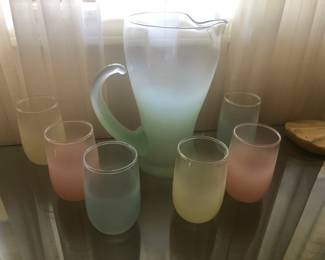 vintage Blendo Glass Pitcher and Glasses set