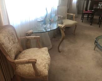 Pair vintage Harris Marcus French Country Louis XV Fauteuil Open Frame Armchairs made in Italy