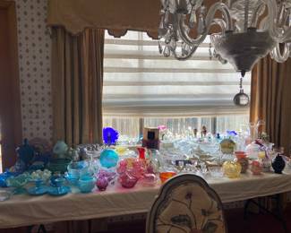 Lennox, Viking, Millersburg, Pilgrim, Carnival (blue, red, green), white milk glass, cranberry slag, Heisey, Fostoria, Fenton, Imperial, Murano and MORE