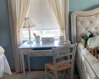 Great white stenciled vanity with chair