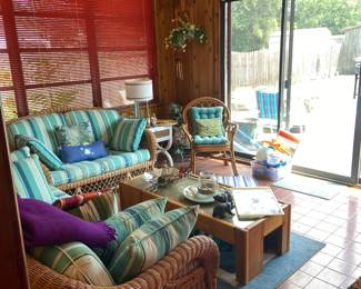 Great porch furniture - be sure to check out the knotty pine coffee table with matching end table