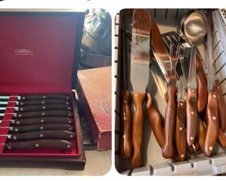 Great vintage CUTCO knife set along with misc CUTCO utensils and other vintage kitchen utensils and dishware