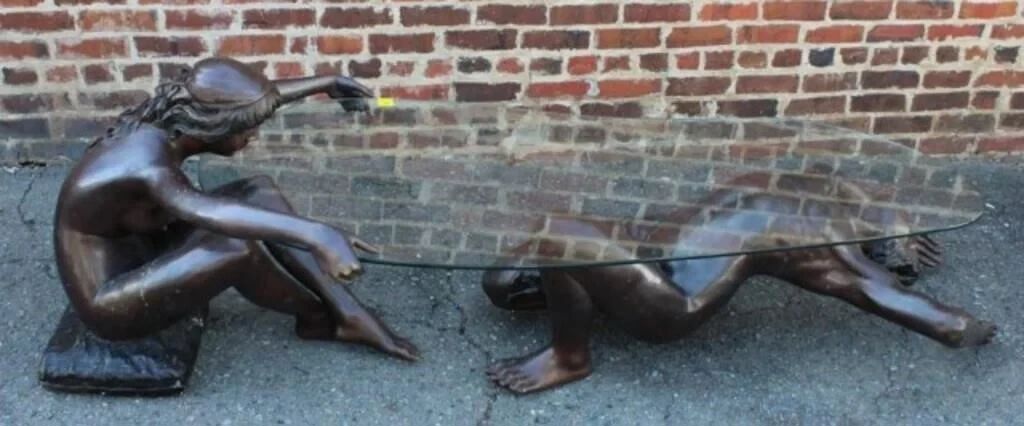 Lot # : 1 - Art Deco C. CONNDRAY Bronze Double Figural Coffee Table