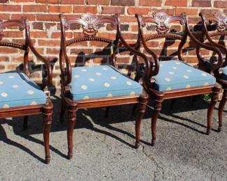 4 Chairs- Scroll arms Chairs with Shell Back stretcher. 