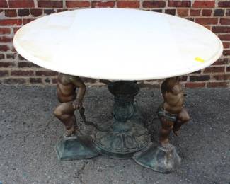 Marble Top Table w/ three metal cherub base 