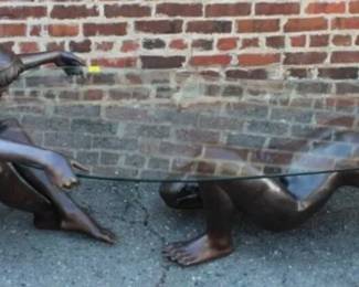 Lot # : 1 - Art Deco C. CONNDRAY Bronze Double Figural Coffee Table