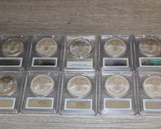 10 Pc. MS 70 Graded Silver Eagles 9-2013s, 1-2017.