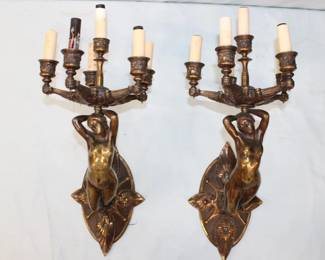 Pair of Art Deco Bronze 6 Light Wall Sconces L10