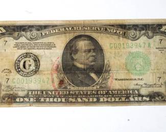 Series 1934 $1000 Bill Federal Reserve Note