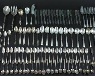 Collection of assorted sterling flatware. Approximately 59.7 troy oz TW. Provenance: Methuen, Massachusetts estate. PLEASE NOTE: payment for silver, gold, jewelry, and coins must be made via wire transfer, cash, or certified bank check ONLY. The only exception is long-standing customers.