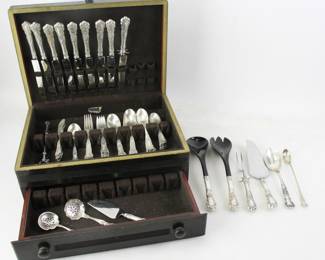 Partial Gorham "Buttercup" sterling flatware set. Approximately 69.1 troy oz TW (allowing 0.5 oz for each of (14) pieces with non-sterling elements). Provenance: Gloucester, Massachusetts collection. PLEASE NOTE: payment for silver, gold, jewelry, and coins must be made via wire transfer, cash, or certified bank check ONLY. The only exception is long-standing customers.