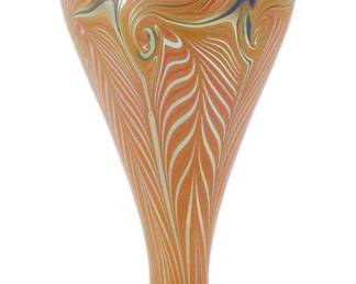 Tiffany Favrile pulled feather vase, signed "L.C. Tiffany Favrile", 12 3/4" H. Provenance: Winchester, Massachusetts collection.