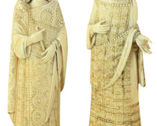 17th/18th century (our guess) carved bone King and Queen, 6" H x 1 3/4" W.  Provenance: Methuen, Massachusetts estate.