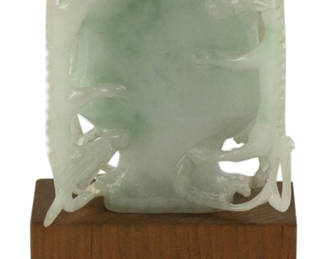 Old Chinese covered jade vase on stand, vase 4" x 2", 5 1/2" H including stand. Provenance: Hollywood, Florida collection.