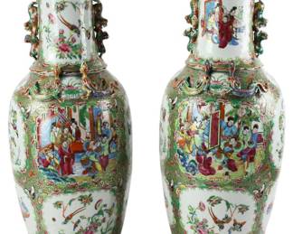 Pair of 19th century Chinese Rose Medallion vases, 24" x 10".
