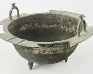 Ancient Chinese bronze basin, 11" x 18". Provenance: Palm Beach, Florida estate.