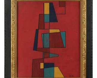 Jose Maria Mijares (Cuban, 1921-2004), geometric composition, oil on cardboard, signed L/R, Certificate of Authenticity verso, 19 3/4" x 24" (view), framed 27 1/8" x 30 3/4". Provenance: South Hamilton, Massachusetts collection.