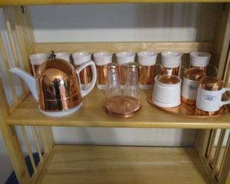 Vintage Porcelain Tea Pot Set with Copper Cover 