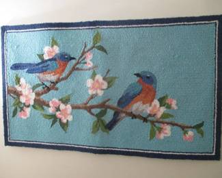 Bluebird Floral Tree Hooked Rug