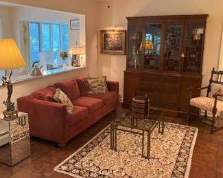 Living area w/ Mahogany Break Front, Rowe Sleeper Sofa (Like New) and 7' x 4'10" area rug