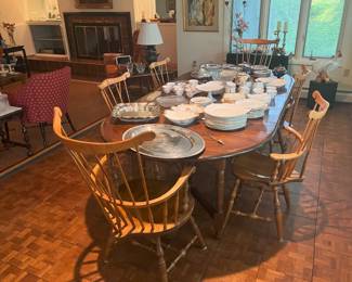 S. Bent & Brothers 6 Windsor Chairs with dining table; 